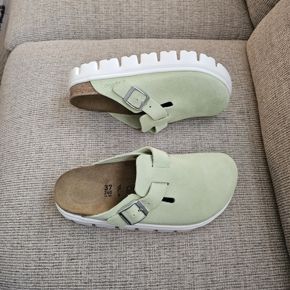 Birkenstock Boston Chunky Suede Leather - Faded Lime - Picture 2 of 7